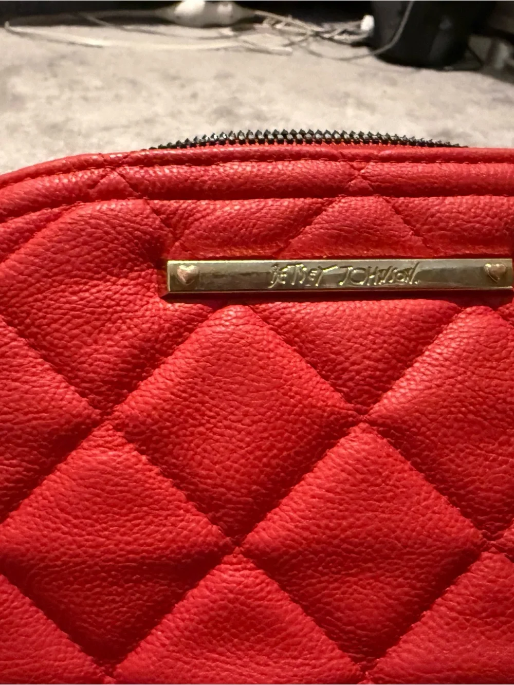 Quilted Red Betsey Johnson  Bag with Gold Nameplate